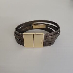 Coach Classic 5 Strand Leather Wrap Bracelet with Gold Tone Clasp